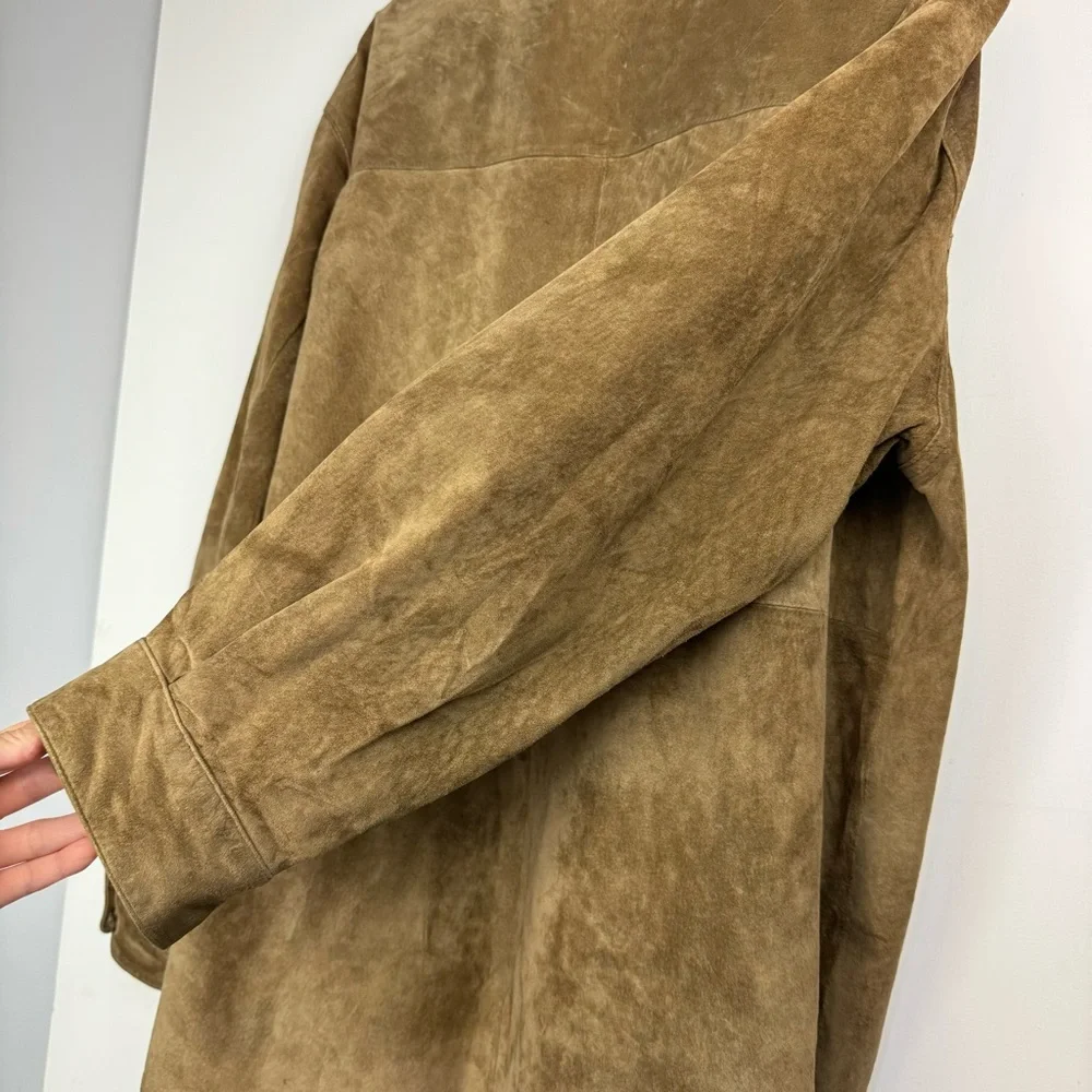 Mark Shale Mens Suede Leather Jacket Coat Sz Large Tan Button Down